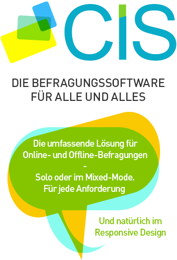 Zu sehen ist eine Zusammenstellung der wichtigsten Argumente für die Befragungssoftware CIS in Form von kleinen Button.