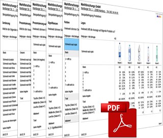 Zu sehen sind 6 halb aufgeklappte Tabellen aus dem Data Processing. Angeklickt führen sie zu einem pdf zum Thema Tabellierung.